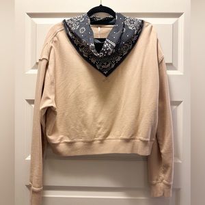 Free People James Bandana Print Pullover Sweatshirt Ecru Ivory Navy